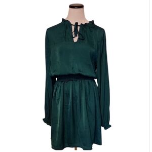 Kori Teal Long Sleeve Dress with Tie Neck
